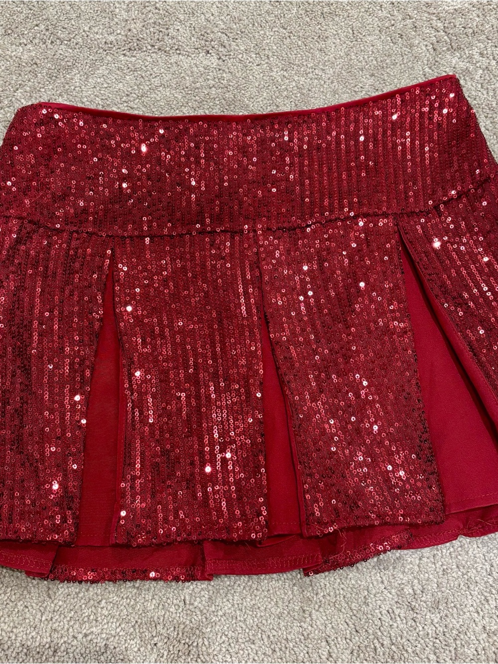 TCEC Red Sequin Pleated Mini Skirt